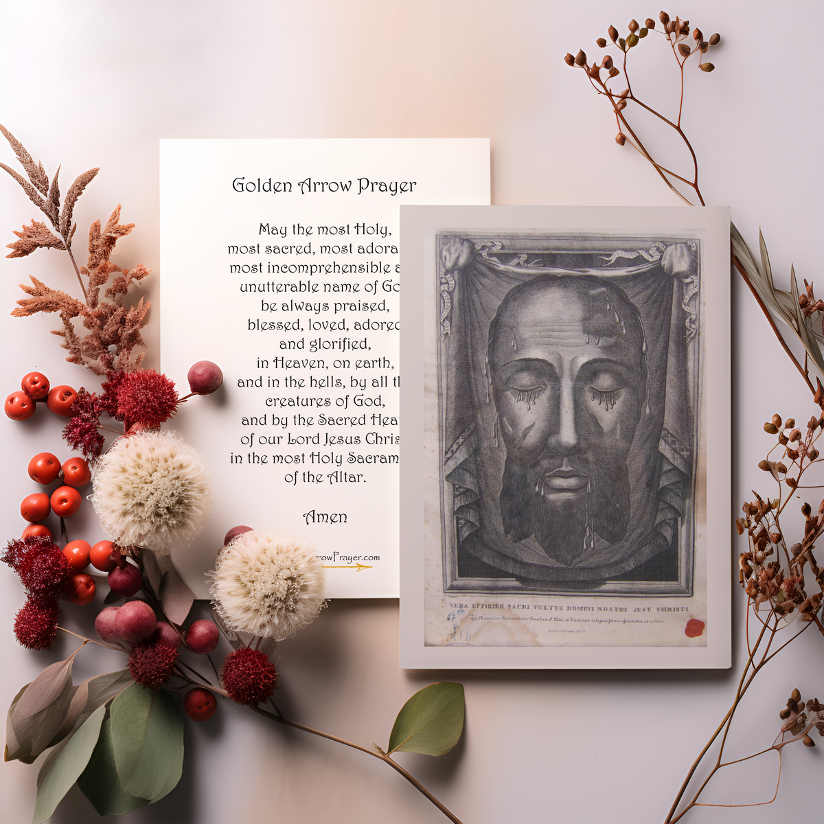 Prayer Card Flat 5x7 - Holy Face Relic